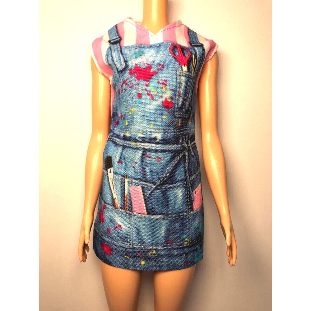 Barbie Doll Clothing Printed One Piece Career Artist Smock Apron Shirt